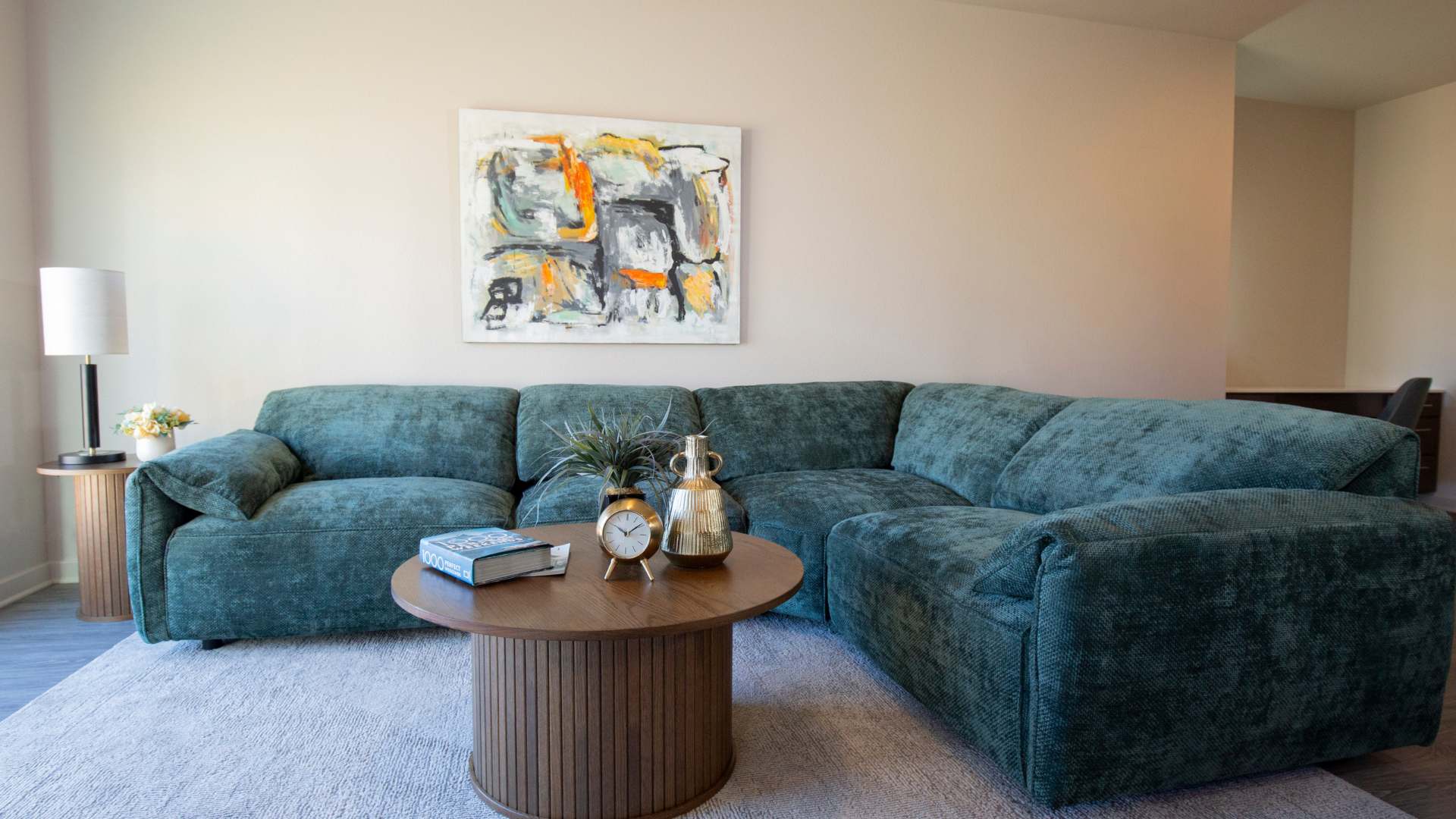rounded green sectional setup